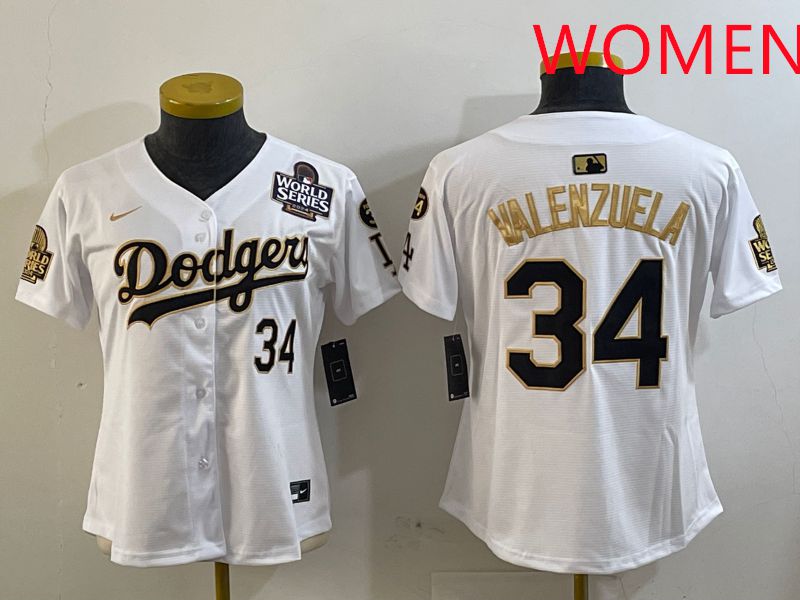 Women Los Angeles Dodgers #34 Valenzuela White Gold Game 2025 Nike MLB Jersey style 2->women mlb jersey->Women Jersey